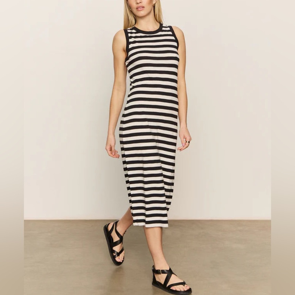 Sanctuary Contrast Trim Maxi Dress Black Macrame Stripe